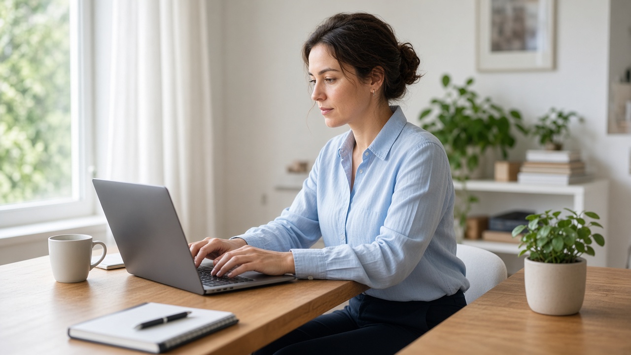 Professional working remotely from a home office